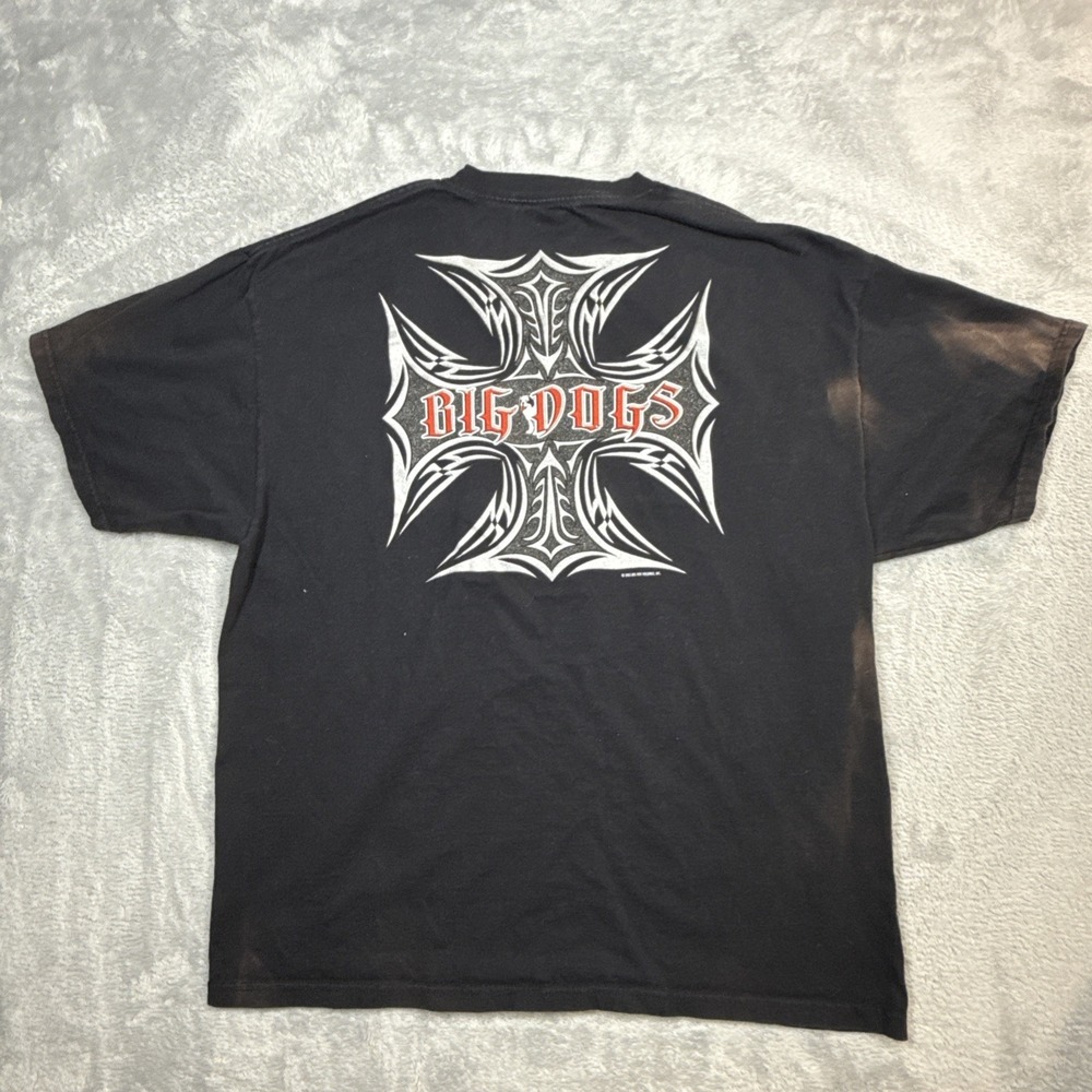 Big Dogs Shirt Mens Black XL Cross Metal Faded Distressed Stained Y2K
